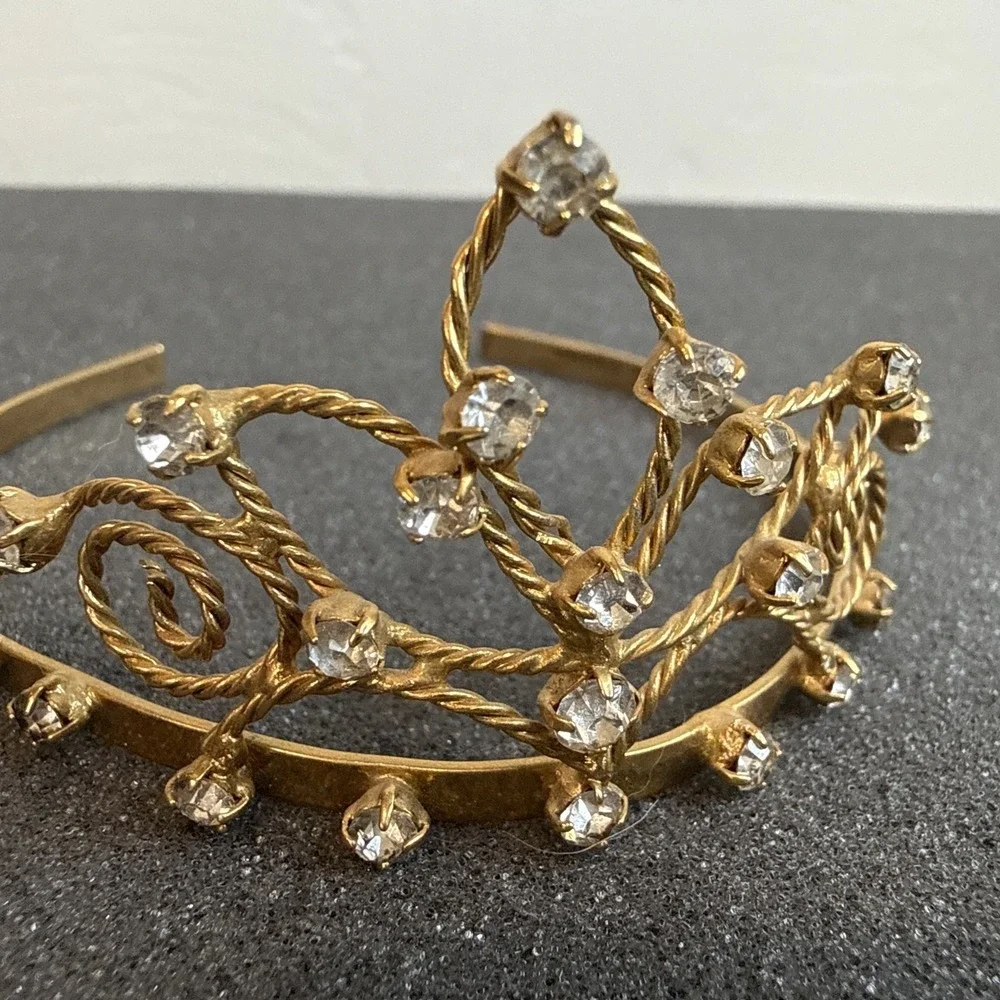 VTG Mid Century Gold Prong Set Rhinestone Tiara Mini Hair Crown Headband Bridal